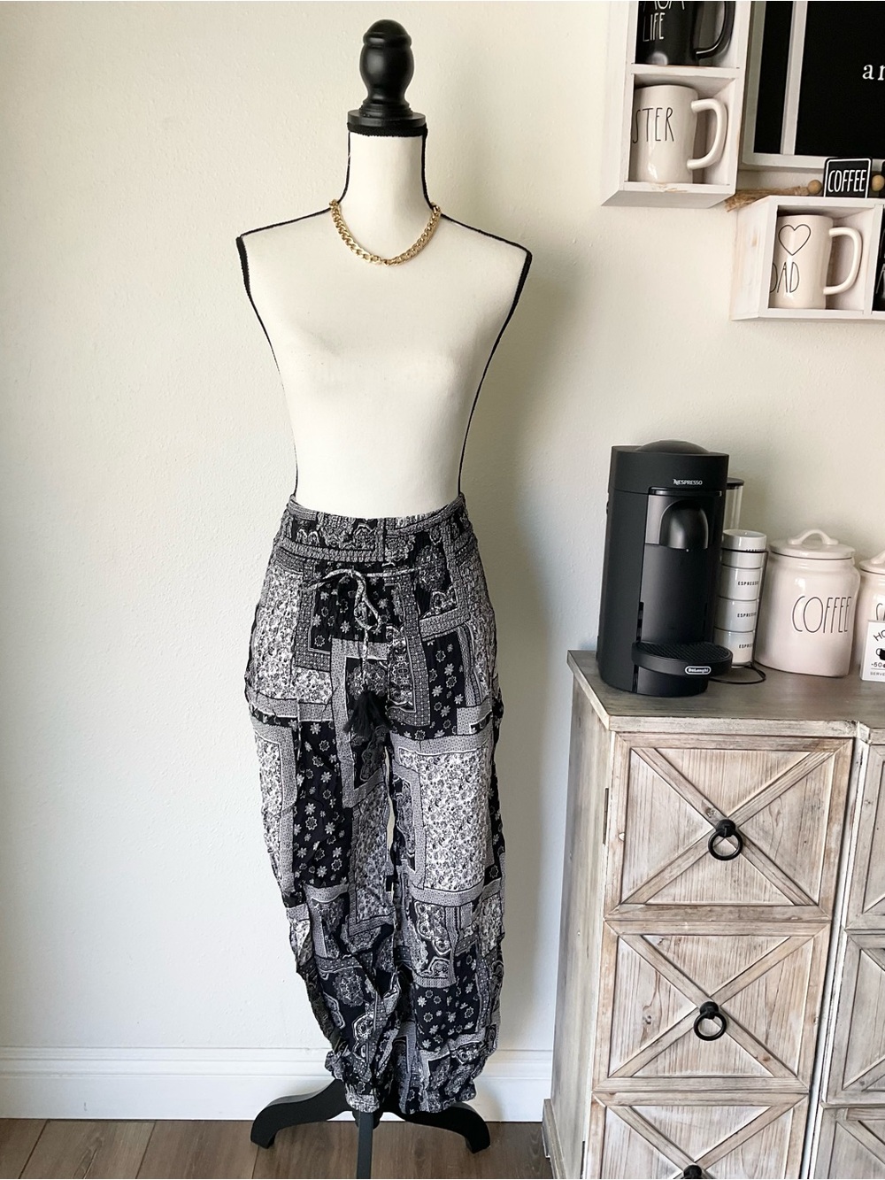 Ces Femme Black & White Patchwork Drawstring Joggers